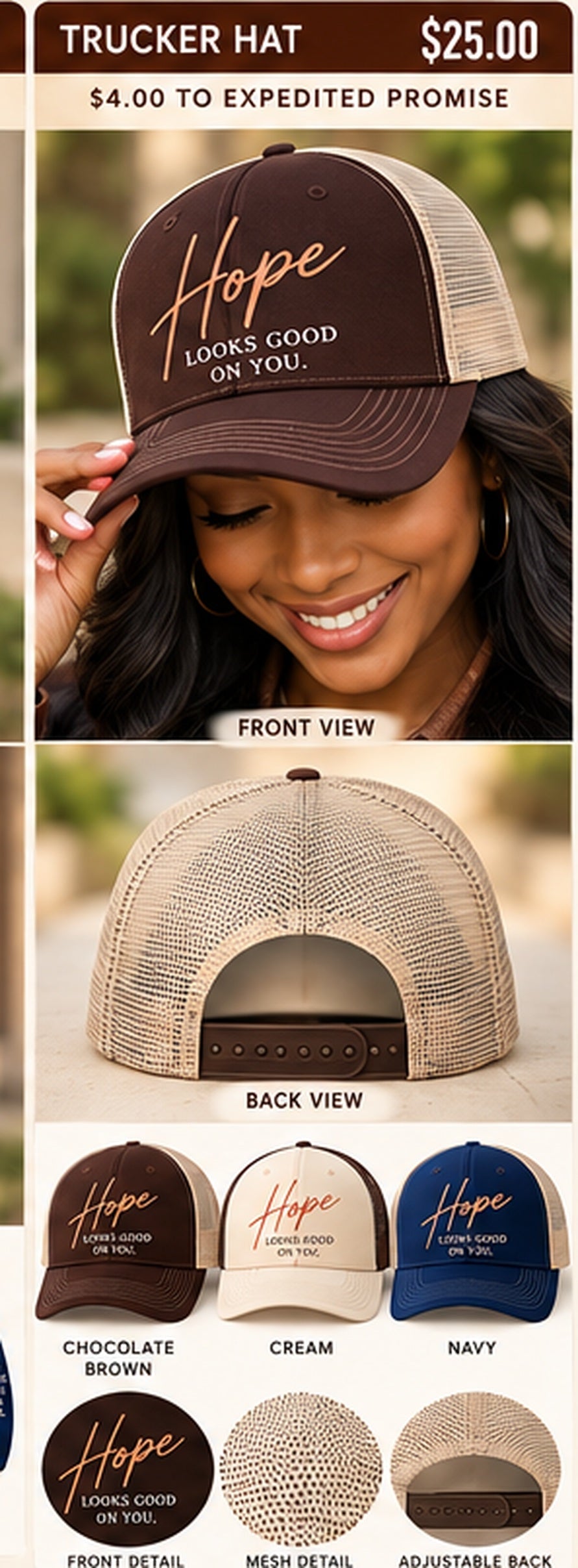Hope Collection hat clear front and back mockup