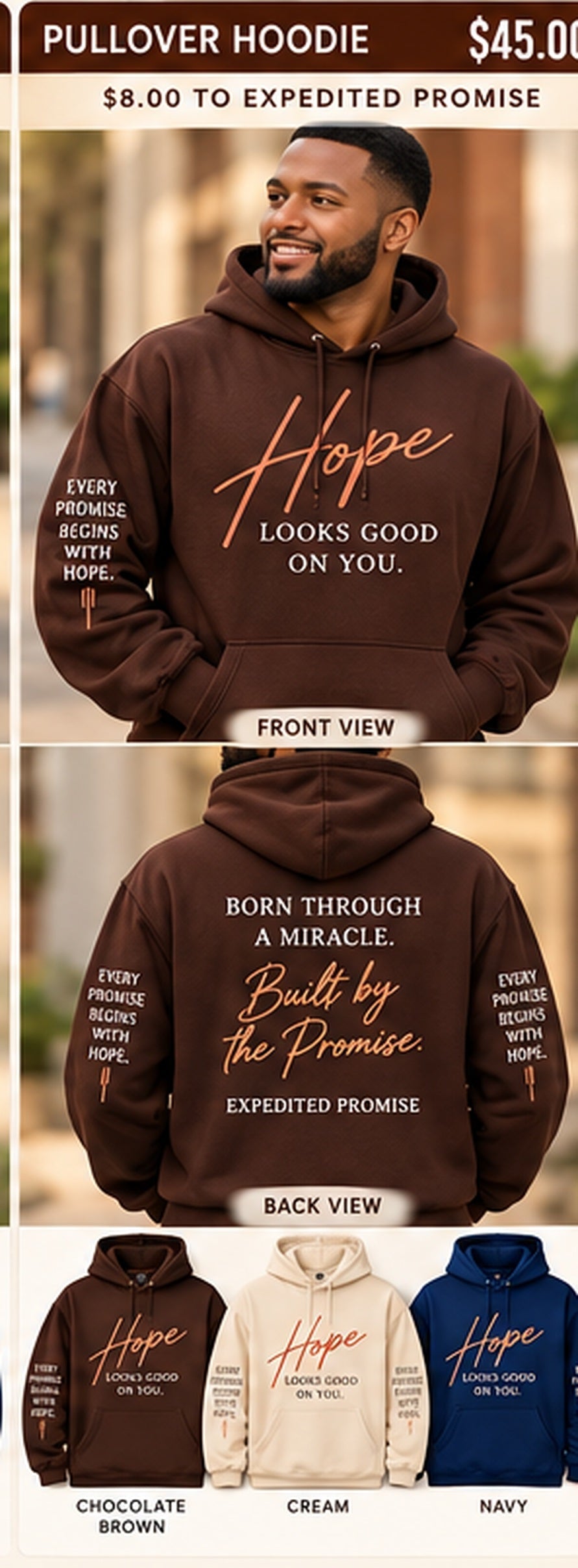 Hope Collection hoodie clear front and back mockup