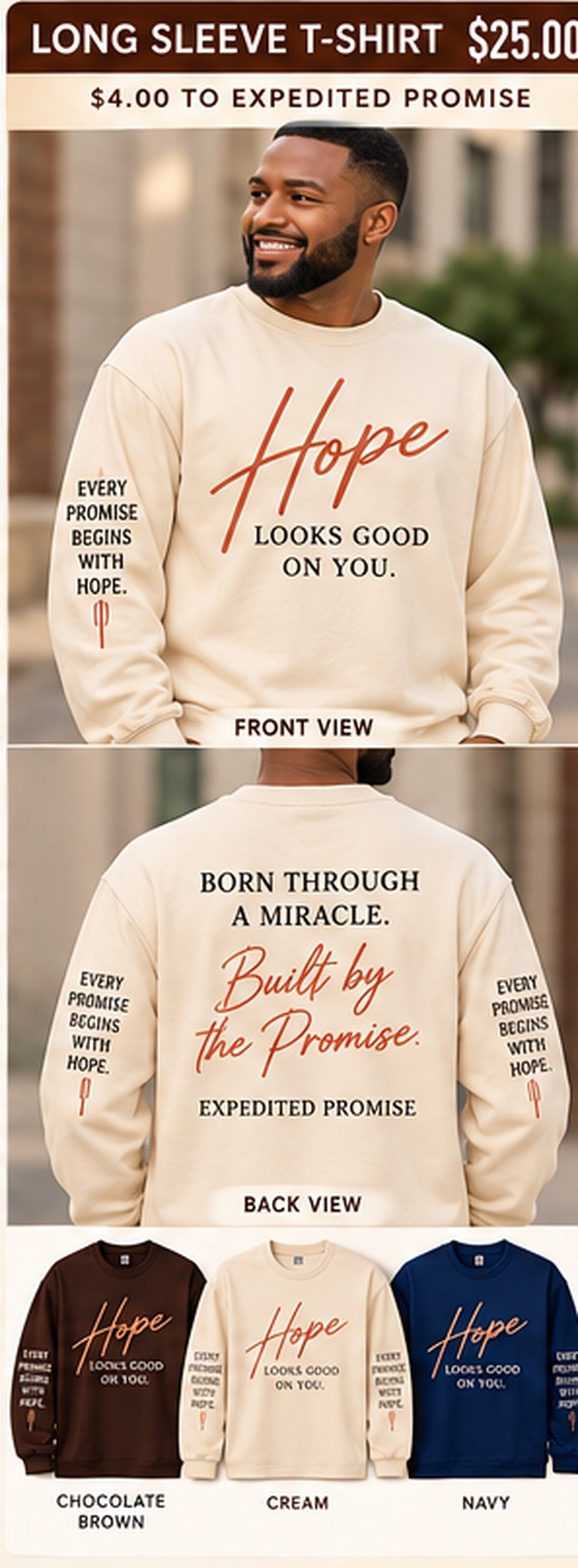 Hope Collection longsleeve clear front and back mockup