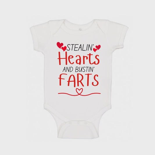 “Stealin’ Hearts & Bustin’ Farts” Baby Bodysuit