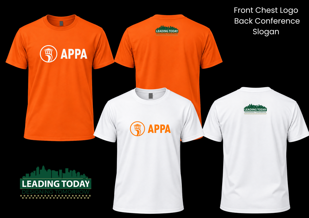 SRAPPA Design 04: white and orange shirts; conference logo on back