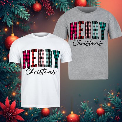 Christmas -“Merry Christmas” Plaid Letter Tee Collection