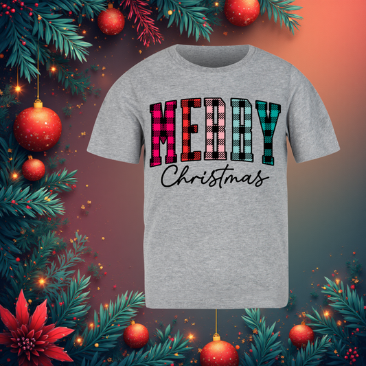 Christmas -“Merry Christmas” Plaid Letter Tee Collection
