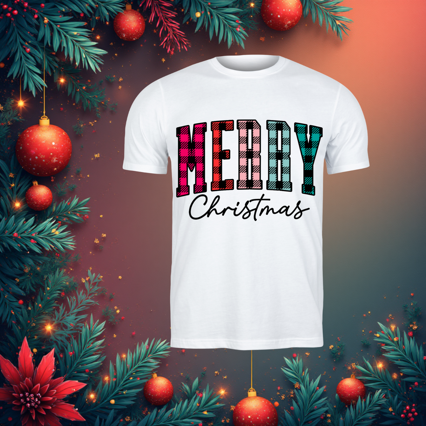 Christmas -“Merry Christmas” Plaid Letter Tee Collection